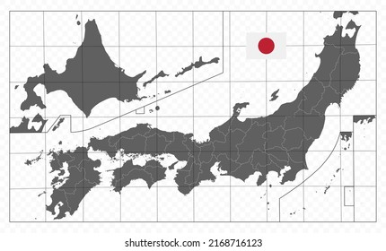 Detailed Map of Japan. Gray color. Cutout on transperancy backgroud