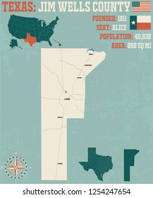 Detailed map of Jim Wells County in Texas, USA