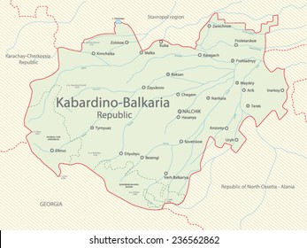 Detailed map of Kabardino-Balkar Republic, Russia