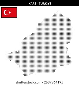 A detailed map of Kars region in Turkey with dots