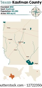 Detailed Map Of Kaufman County In Texas, USA