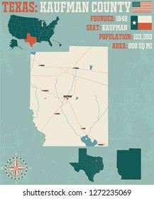 Detailed Map Of Kaufman County In Texas, USA