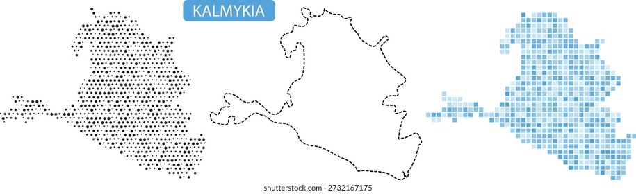 Detailed map of kazakhstan with dotted and pixelated representations