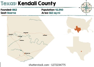 Detailed Map Of Kendall County In Texas, USA