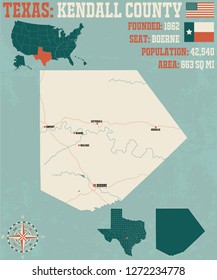 Detailed Map Kendall County Texas Usa Stock Vector Royalty Free   Detailed Map Kendall County Texas 260nw 1272234778 