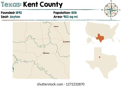 Detailed Map Of Kent County In Texas, USA