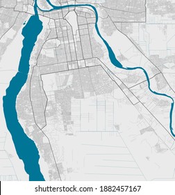 Detailed map of Khartoum city administrative area. Royalty free vector illustration. Cityscape panorama. Decorative graphic tourist map of Khartoum territory.