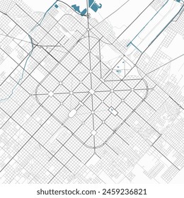 Detailed map of La Plata city, Argentina. Municipal administrative area map with rivers and roads, parks and railways. Vector illustration.