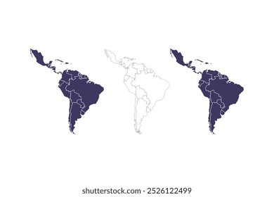 Detailkarte Lateinamerika mit Ländern, kann für Geschäftsdesigns, Präsentationsdesigns oder andere geeignete Designs verwendet werden. Staaten Karte von Lateinamerika mit detaillierten Grenzen, Vektorgrafik