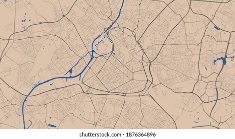 Detailed map of Lille city administrative area. Royalty free vector illustration. Cityscape panorama. Decorative graphic tourist map of Lille territory.