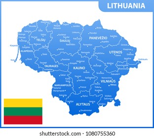 The detailed map of Lithuania with regions or states and cities, capital. Administrative division