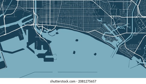 Detailed map of Long Beach city administrative area. Royalty free vector illustration. Cityscape panorama. Decorative graphic tourist map of Long Beach territory.