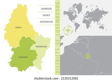 Detailed map of luxembourg with administrative divisions of the country, color vector illustration