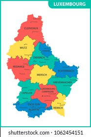 The detailed map of the Luxembourg with regions or states and cities, capitals. Administrative division