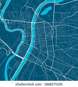 Detailed map of Lyon city administrative area. Royalty free vector illustration. Cityscape panorama. Decorative graphic tourist map of Lyon territory.