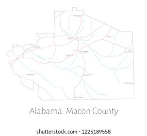 Detailed map of Macon county in Alabama, USA
