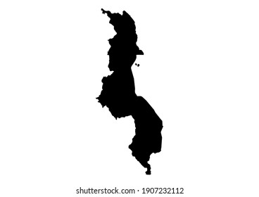 Detaillierte Karte von Malawi einzeln auf weißem Hintergrund. Vektorplan geeignet für die digitale Bearbeitung und Drucke aller Größen.