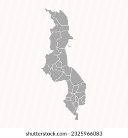 Detailed Map of Malawi With States and Cities, can be used for business designs, presentation designs or any suitable designs.