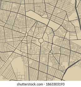 Detailed map of Mashhad city administrative area. Royalty free vector illustration. Decorative graphic tourist map of Mashhad territory.