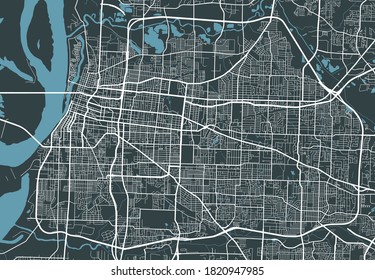 Mapa detallado de la zona administrativa de Memphis Tennessee. Ilustración vectorial libre de regalías. Panorama del paisaje urbano. Mapa turístico gráfico decorativo del territorio de Memphis.