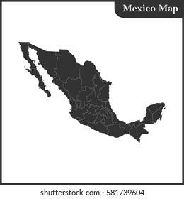 The detailed map of the Mexico with regions