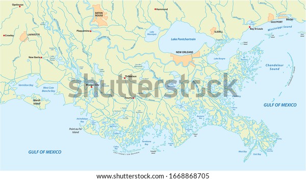 Detailed Map Mississippi River Delta Us Stock Vector Royalty Free   Detailed Map Mississippi River Delta 600w 1668868705 