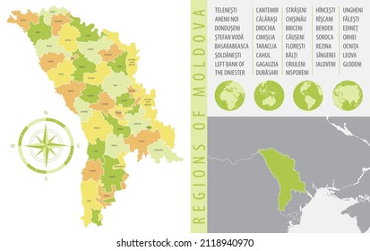 Detaillierte Karte der Republik Moldau mit Verwaltungsabteilungen des Landes, FarbVektorgrafik