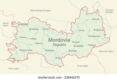 Detailed map of Mordovia republic, Russia