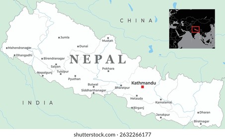 Um mapa detalhado do Nepal, mostrando suas províncias, principais cidades e países vizinhos