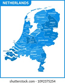 The detailed map of Netherlands with regions or states and cities, capital. Administrative division.