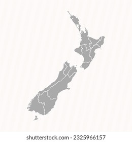 Detailed Map of New Zealand With States and Cities, can be used for business designs, presentation designs or any suitable designs.