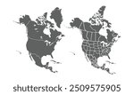 Detailed Map of North America with isolated countries.United States, Canada ,Mexico. New York City, Los Angeles, Chicago, Toronto, Mexico City, Washington D.C., Miami, San Francisco, Houston.