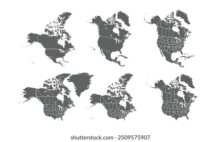 Mapa detalhado da América do Norte com países isolados.Estados Unidos, Canadá, México. Nova Iorque, Los Angeles, Chicago, Toronto, Cidade do México, Washington D.C., Miami, São Francisco, Houston.