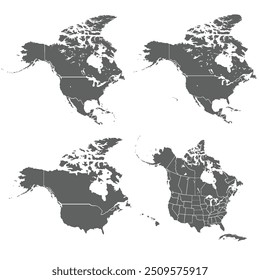 Mapa detalhado da América do Norte com países isolados.Estados Unidos, Canadá, México. Nova Iorque, Los Angeles, Chicago, Toronto, Cidade do México, Washington D.C., Miami, São Francisco, Houston.