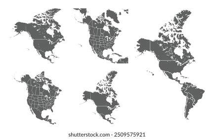 Detailed Map of North America with isolated countries.United States, Canada ,Mexico ,Argentina, Brazil, Chile, Colombia, Ecuador, Peru, Venezuela.