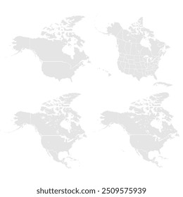 Mapa detalhado da América do Norte com países isolados.Estados Unidos, Canadá, México. Nova Iorque, Los Angeles, Chicago, Toronto, Cidade do México, Washington D.C., Miami, São Francisco, Houston.