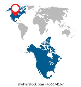 Detailed map of North America and World map navigation set. Flat vector illustration.