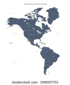 A Detailed Map Of North America-South America. American Map Vector With Country And Capital Name.