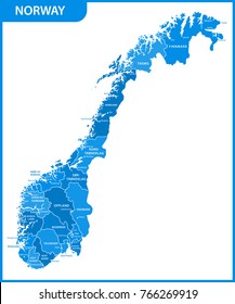 The detailed map of the Norway with regions or states and cities, capitals