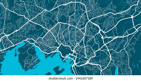 Detailed map of Oslo city administrative area. Royalty free vector illustration. Cityscape panorama. Decorative graphic tourist map of Oslo territory.