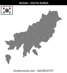Mapa detallado de Busan con círculos concéntricos