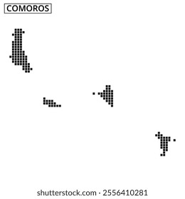 Detailed map outline highlighting the islands of Comoros with distinctive shapes and geographical markers for reference.