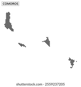 Detailed map outline highlighting the islands of Comoros with distinctive shapes and geographical markers for reference.