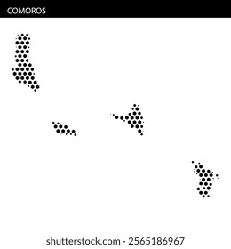 Detailed map outline highlighting the islands of Comoros with distinctive shapes and geographical markers for reference.