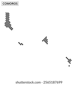 Detailed map outline highlighting the islands of Comoros with distinctive shapes and geographical markers for reference.