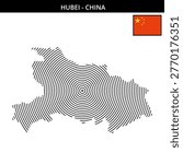 Detailed map outline of Hubei featuring circular lines