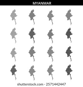 Detailed map outline of Myanmar showcasing its distinctive geographic shape