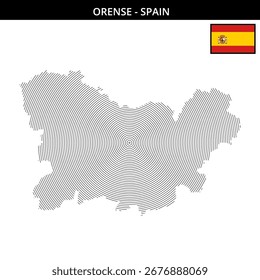 Mapa detallado que muestra Orense en España con bandera