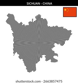 Mapa detalhado da Sichuan com a sua bandeira nacional