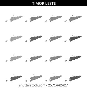 Detailed map outline of Timor Leste highlighting geographical features and contours